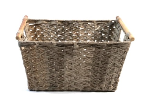 Premium Rectangular PE Resin Z-Weaving Storage Basket with Wooden Handles